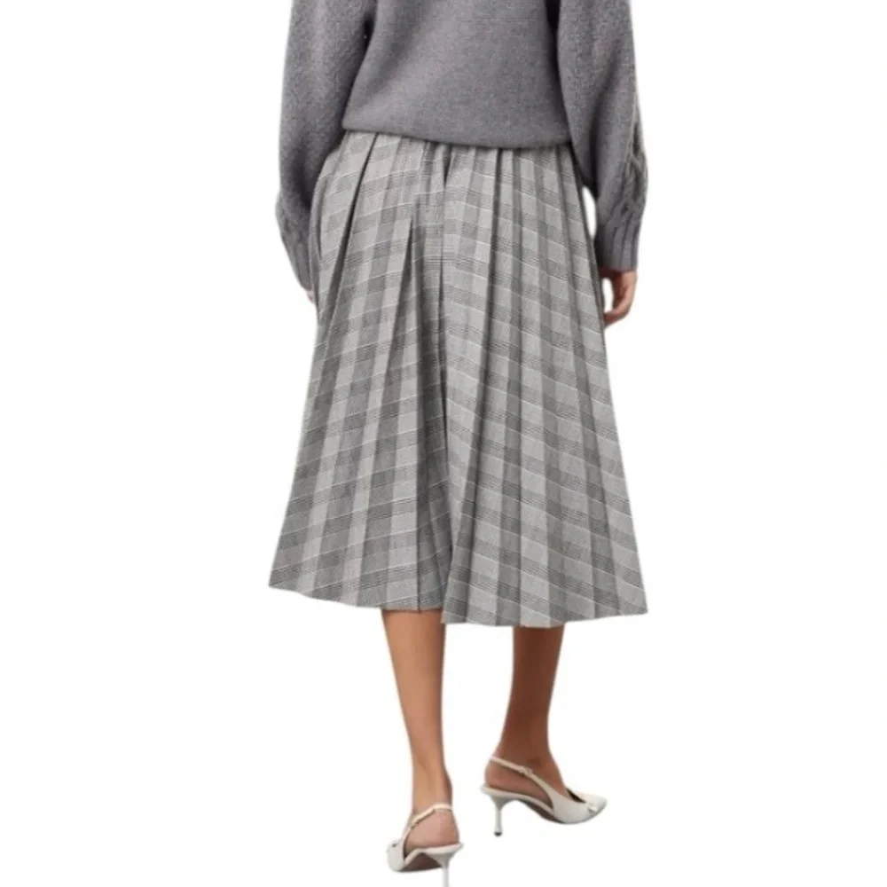 Stella Jean Pleated Midi Skirt Black & White Houndstooth Plaid Size IT 44 / US 8